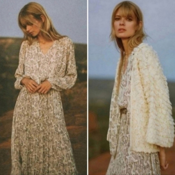 Anthropologie Current Air Olivia Snake Print Pleated Midi Dress XS - Picture 5 of 16